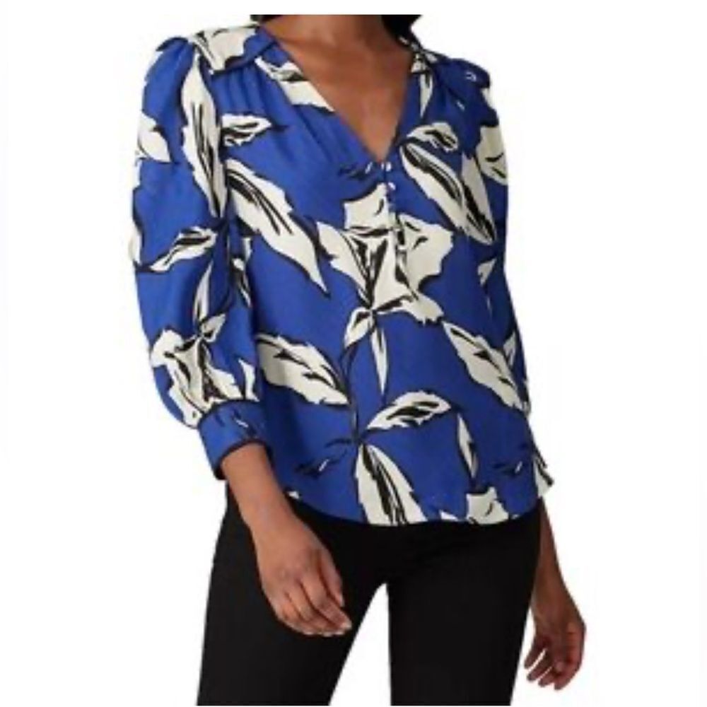 Veronica Beard Milan Silk Blouse in Ultramarine Multi 4